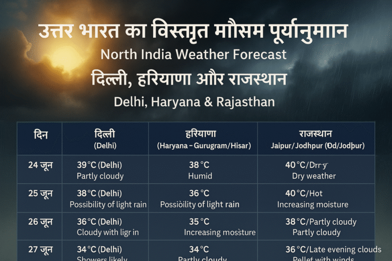 उत्तर भारत Weather Forecast (24–28 जून 2025): दिल्ली, हरियाणा और राजस्थान में बारिश की संभावना | North India Weather Forecast: Delhi, Haryana, Rajasthan